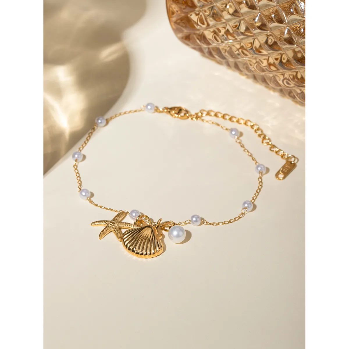 Beach Classic Style Starfish Shell 304 Stainless Steel Plating Inlay Pearl 18K Gold Plated Women's Anklet display picture 8