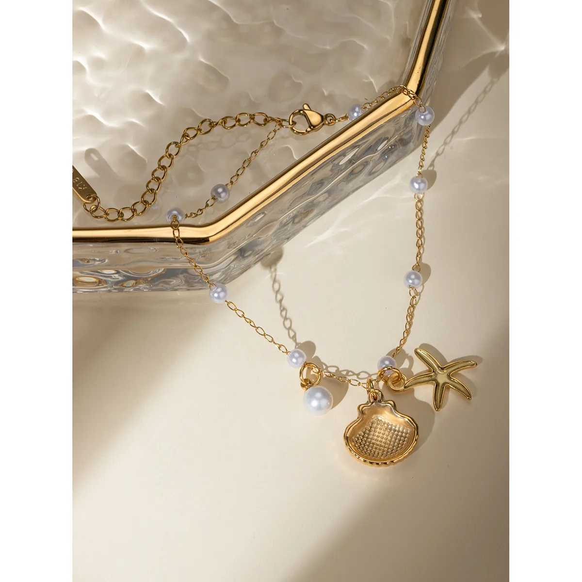Beach Classic Style Starfish Shell 304 Stainless Steel Plating Inlay Pearl 18K Gold Plated Women's Anklet display picture 4