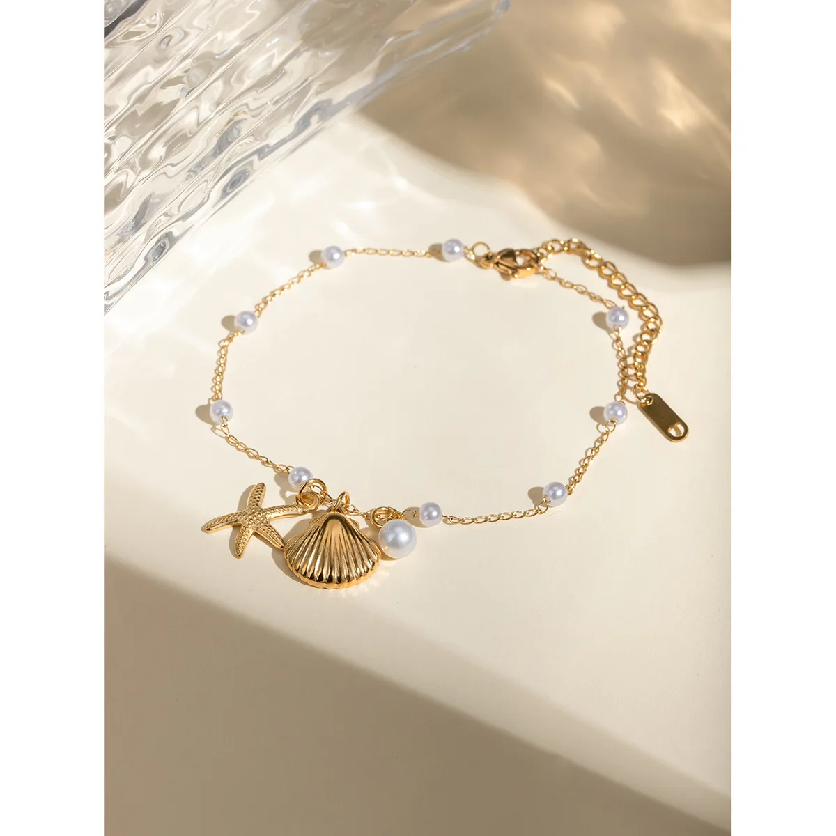 Beach Classic Style Starfish Shell 304 Stainless Steel Plating Inlay Pearl 18K Gold Plated Women's Anklet display picture 3