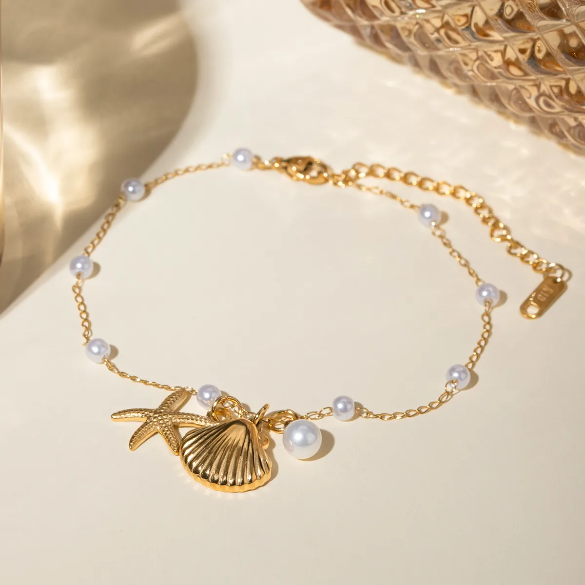 Beach Classic Style Starfish Shell 304 Stainless Steel Plating Inlay Pearl 18K Gold Plated Women's Anklet display picture 5