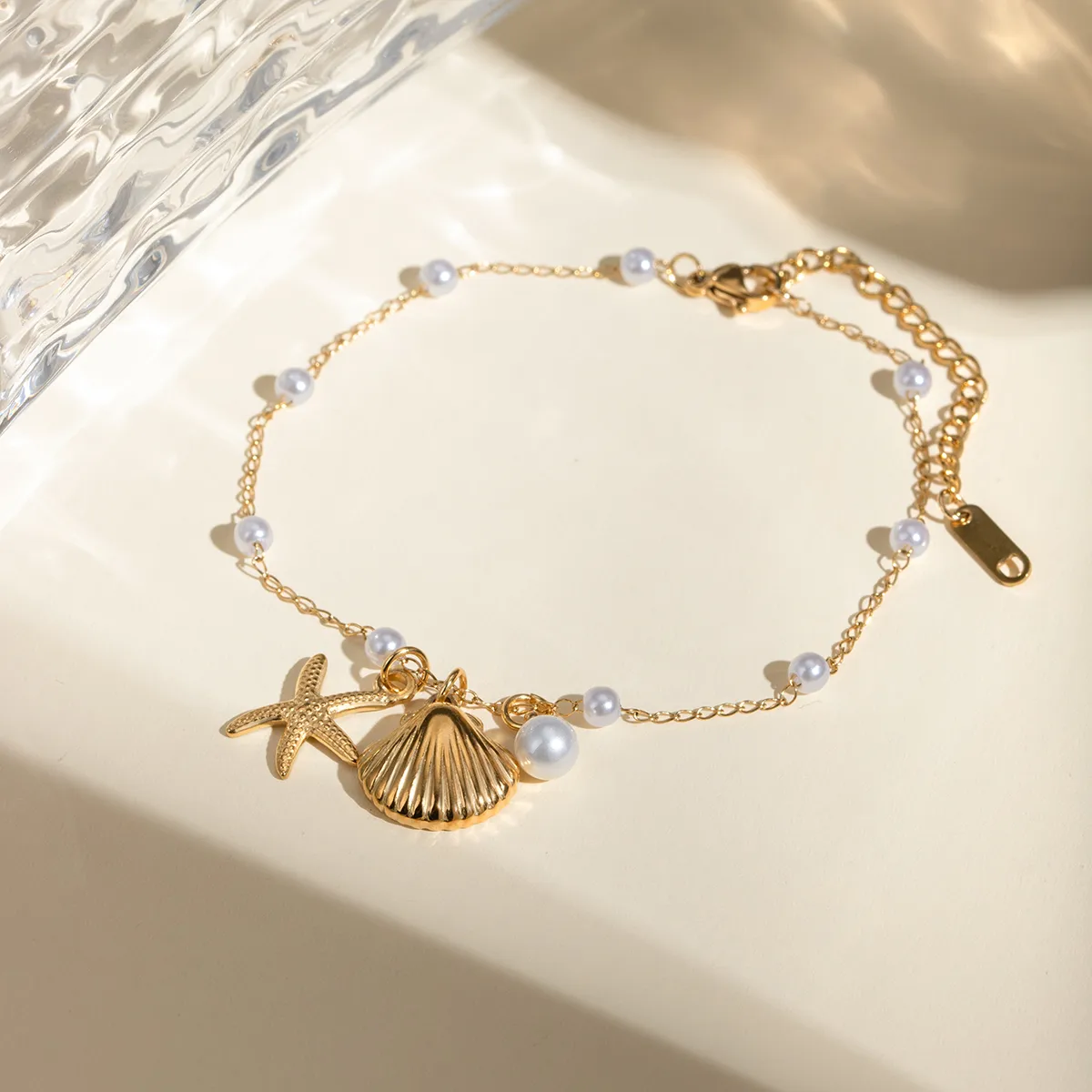 Beach Classic Style Starfish Shell 304 Stainless Steel Plating Inlay Pearl 18K Gold Plated Women's Anklet display picture 6