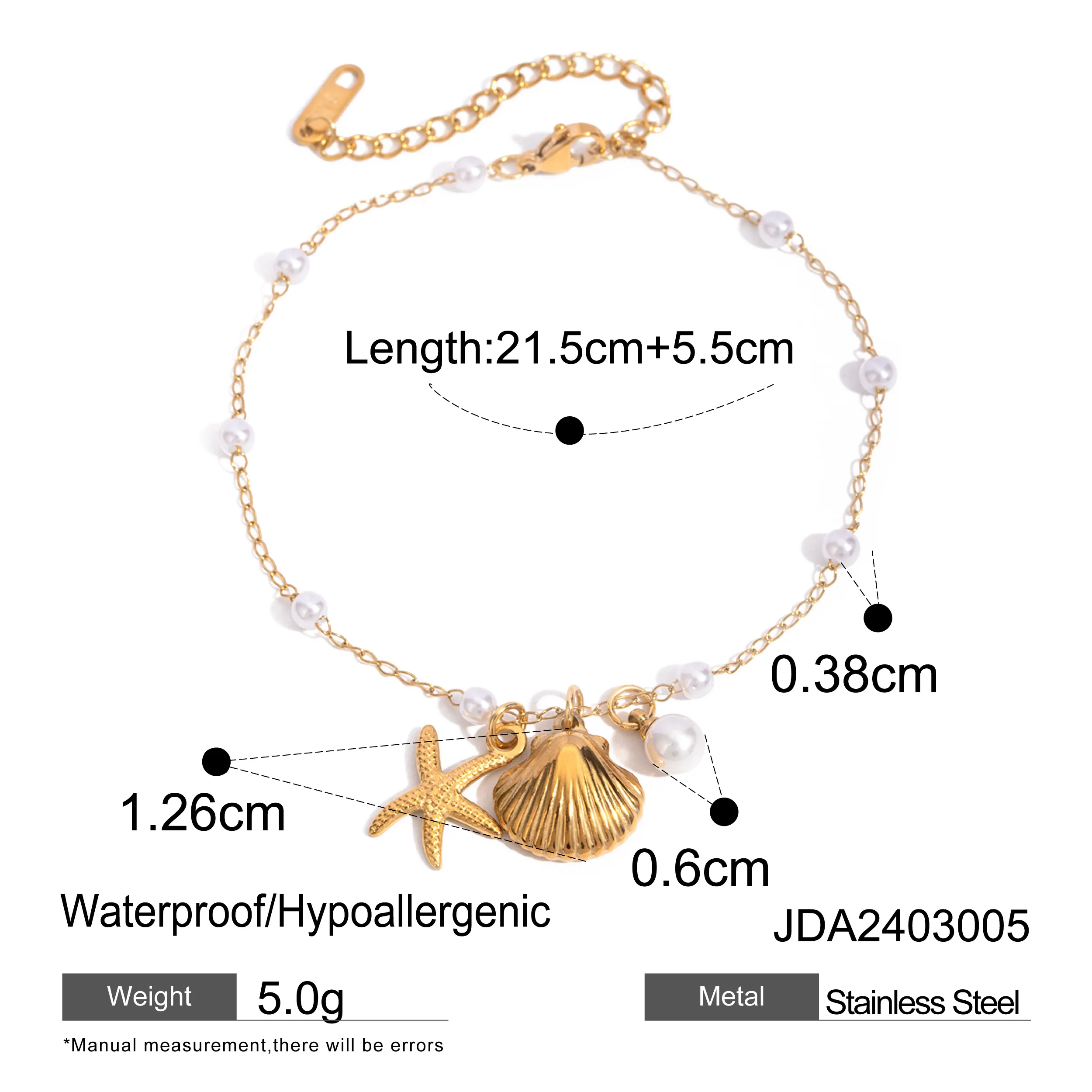 Beach Classic Style Starfish Shell 304 Stainless Steel Plating Inlay Pearl 18K Gold Plated Women's Anklet display picture 1