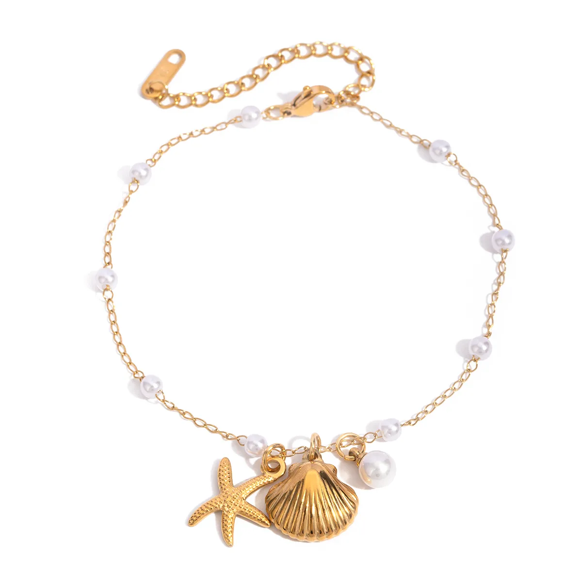 Beach Classic Style Starfish Shell 304 Stainless Steel Plating Inlay Pearl 18K Gold Plated Women's Anklet display picture 7