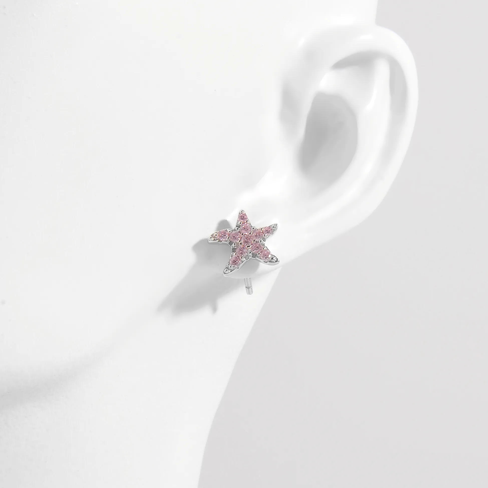 1 Pair White Gold Plated 925 Sterling Silver Zircon Rabbit Round Star Ear Studs display picture 1