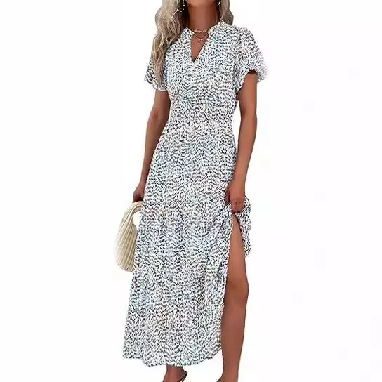 Women's Floral Dress Basic V Neck Pocket Short Sleeve Ditsy Floral Midi Dress Office Daily Date display picture 9