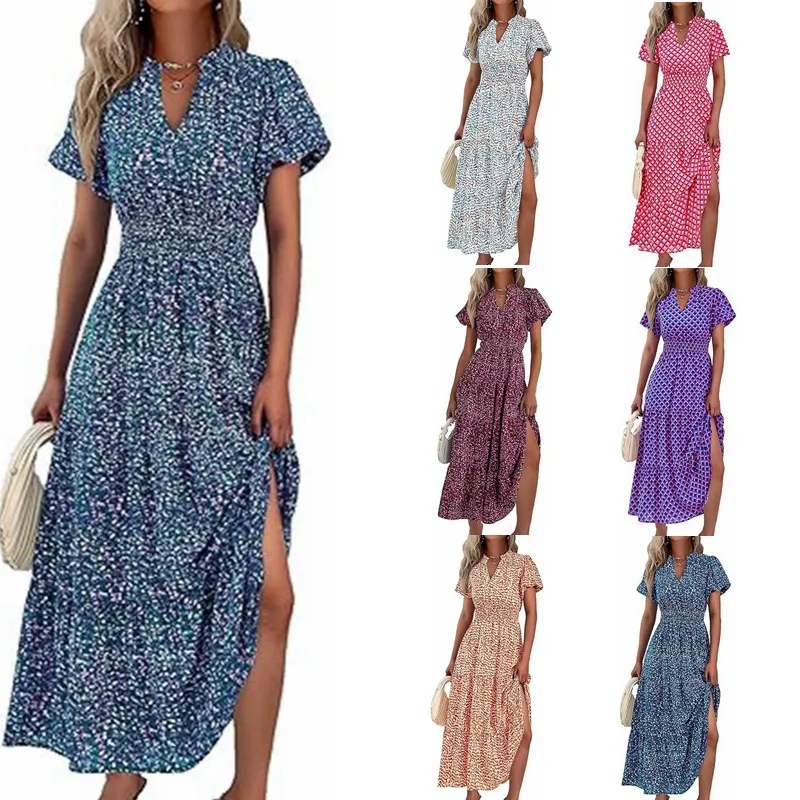 Women's Floral Dress Basic V Neck Pocket Short Sleeve Ditsy Floral Midi Dress Office Daily Date display picture 11