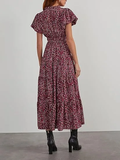 Women's Floral Dress Basic V Neck Pocket Short Sleeve Ditsy Floral Midi Dress Office Daily Date display picture 13