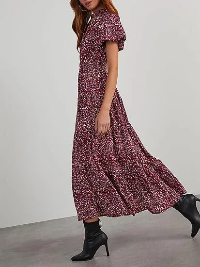 Women's Floral Dress Basic V Neck Pocket Short Sleeve Ditsy Floral Midi Dress Office Daily Date display picture 17