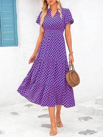 Women's Floral Dress Basic V Neck Pocket Short Sleeve Ditsy Floral Midi Dress Office Daily Date display picture 25