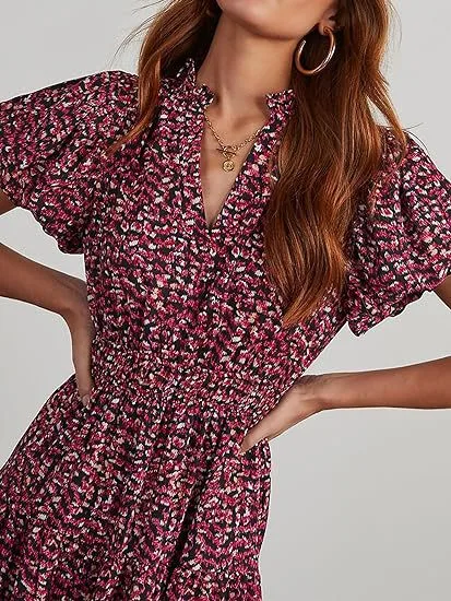 Women's Floral Dress Basic V Neck Pocket Short Sleeve Ditsy Floral Midi Dress Office Daily Date display picture 20