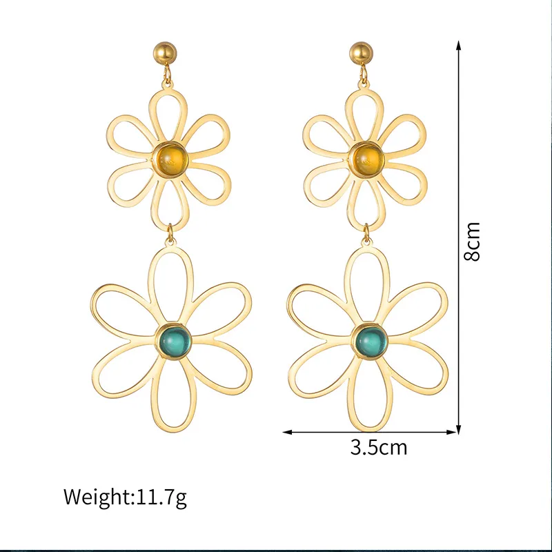 1 Pair Vintage Style French Style Simple Style Flower Plating Hollow Out Inlay 304 Stainless Steel Glass Stone 14K Gold Plated Drop Earrings display picture 5