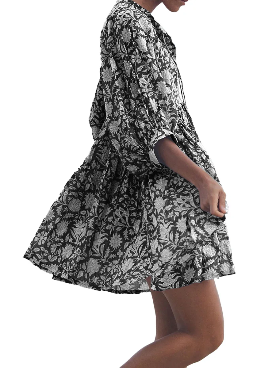 Women's Floral Dress Vacation V Neck 3/4 Length Sleeve Printing Above Knee Holiday Travel Beach display picture 2