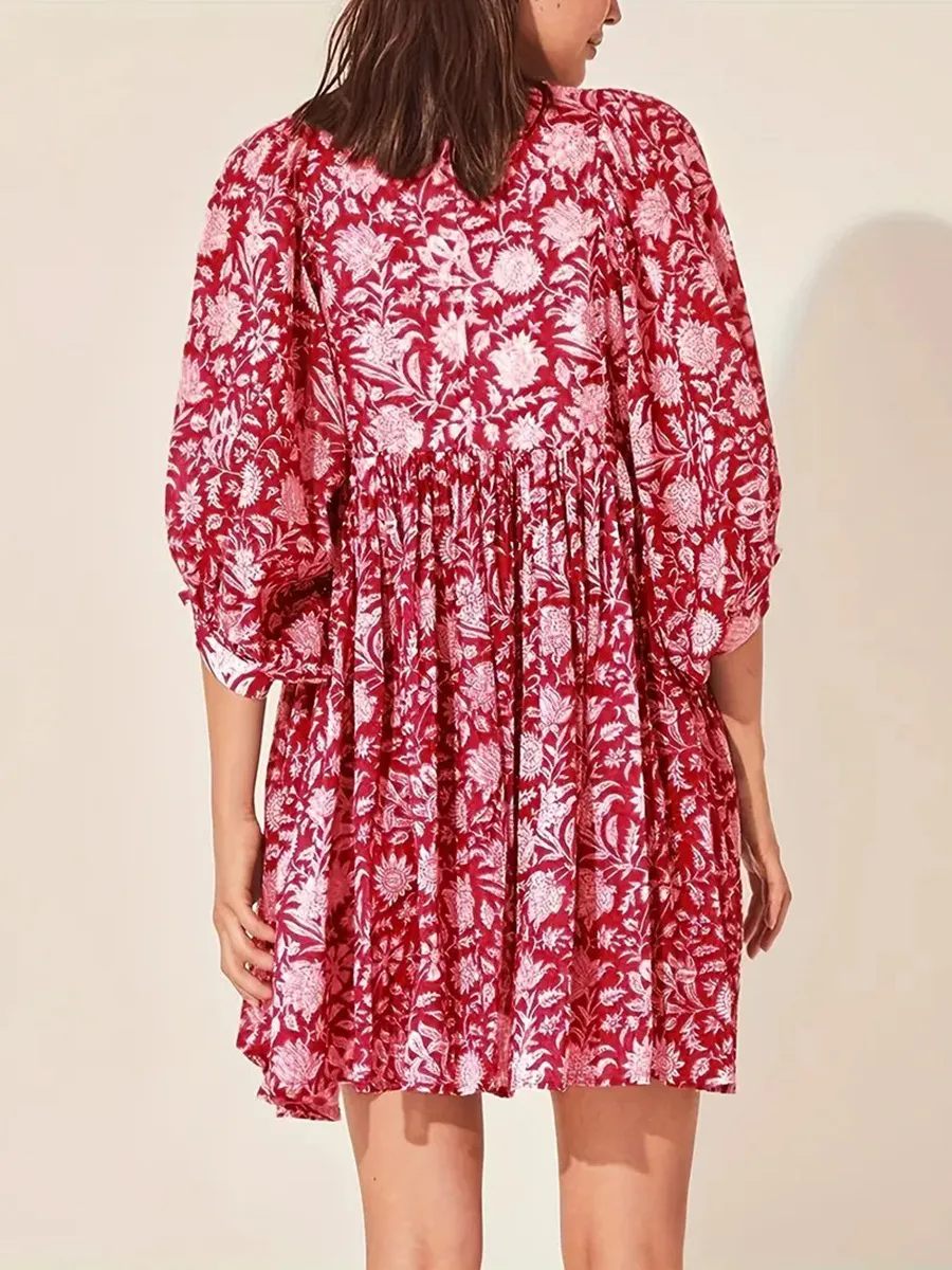 Women's Floral Dress Vacation V Neck 3/4 Length Sleeve Printing Above Knee Holiday Travel Beach display picture 13