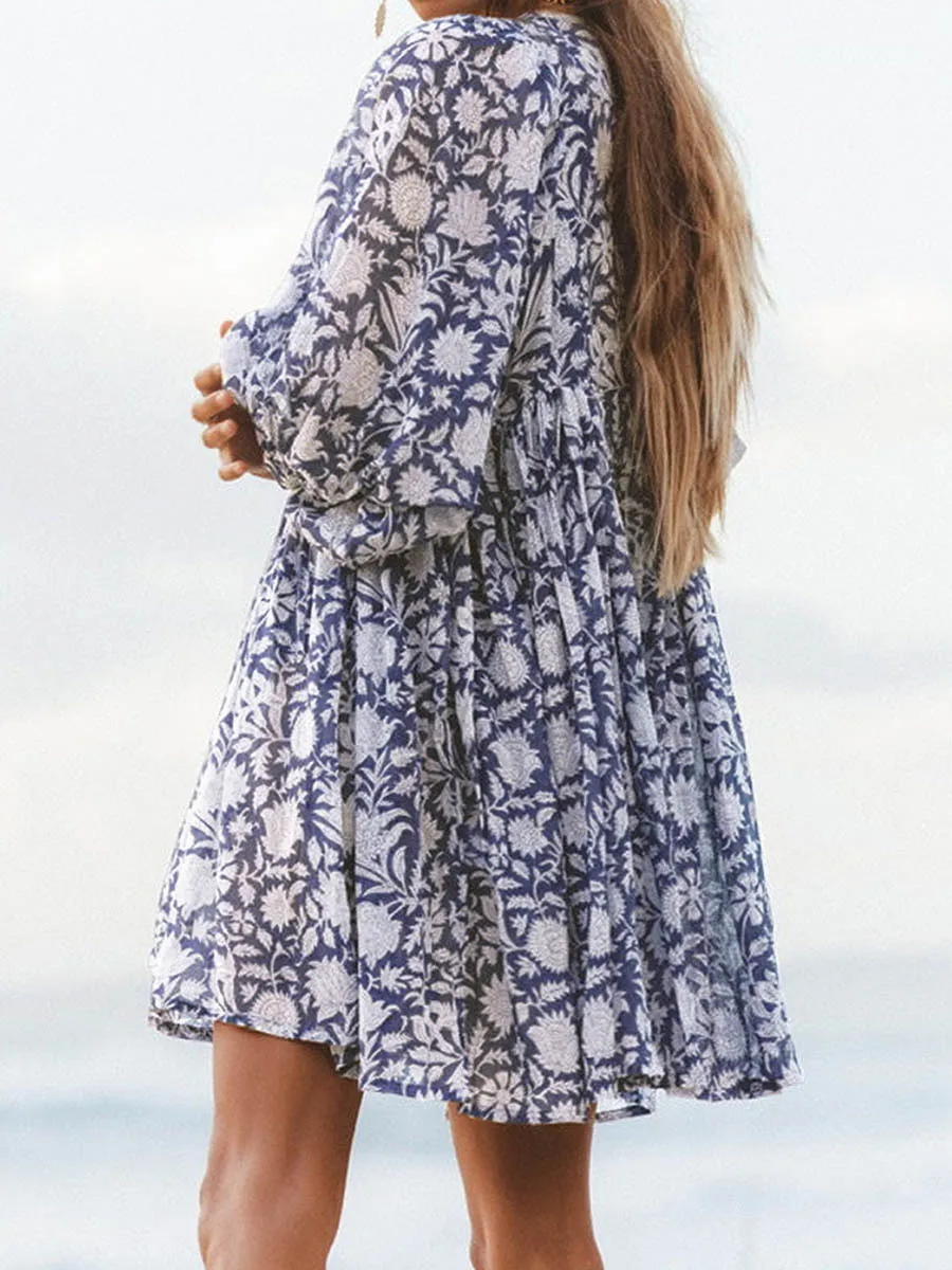 Women's Floral Dress Vacation V Neck 3/4 Length Sleeve Printing Above Knee Holiday Travel Beach display picture 6