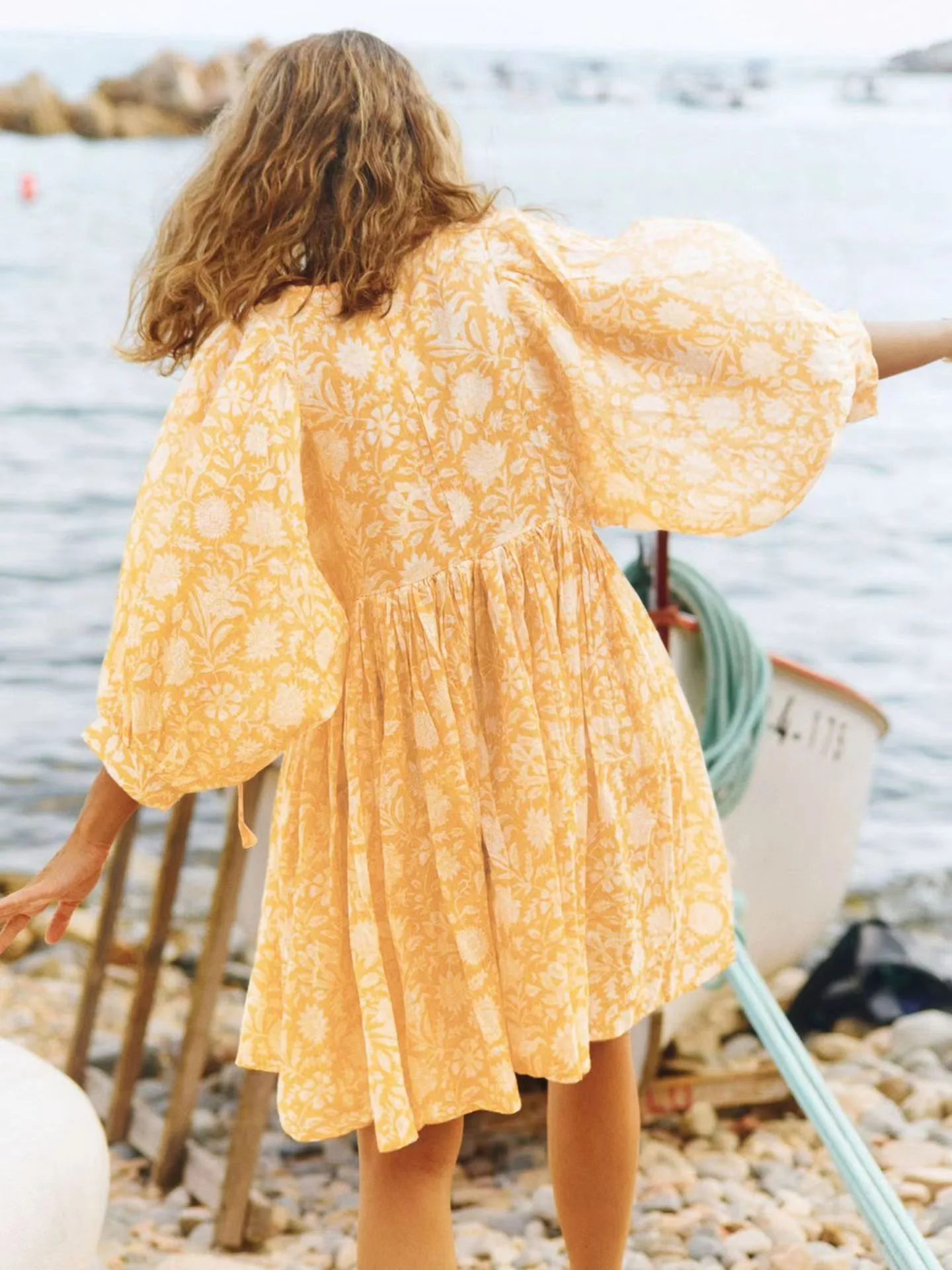 Women's Floral Dress Vacation V Neck 3/4 Length Sleeve Printing Above Knee Holiday Travel Beach display picture 7