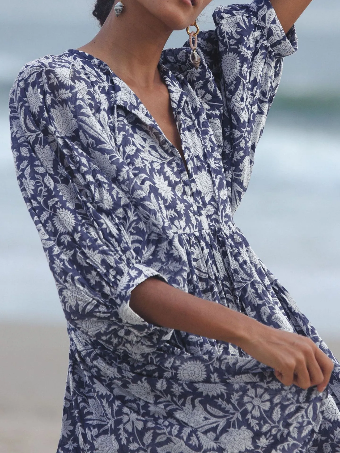Women's Floral Dress Vacation V Neck 3/4 Length Sleeve Printing Above Knee Holiday Travel Beach display picture 27