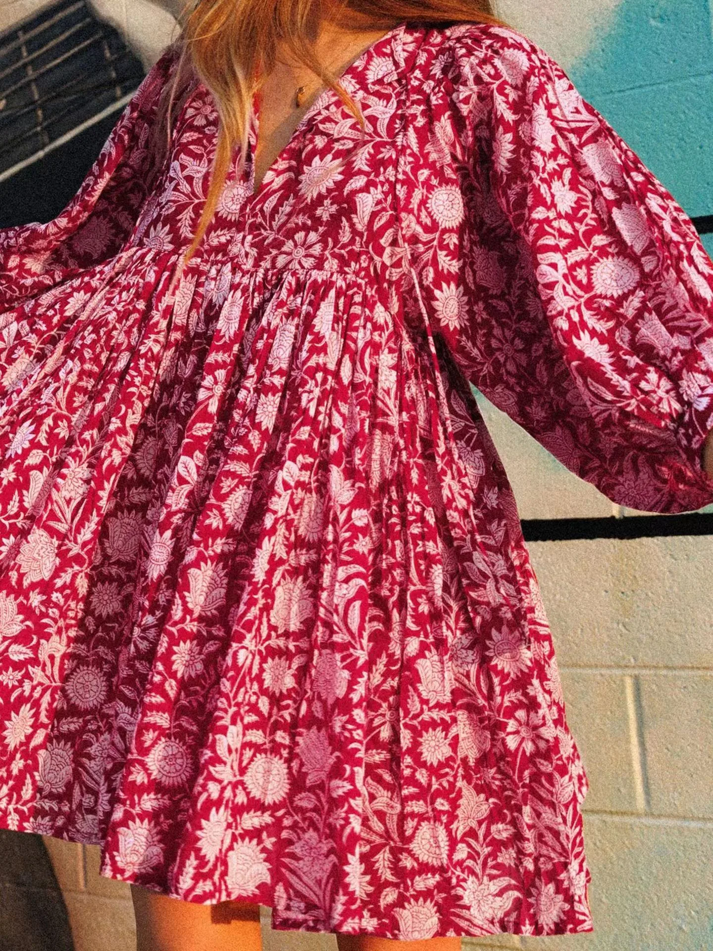 Women's Floral Dress Vacation V Neck 3/4 Length Sleeve Printing Above Knee Holiday Travel Beach display picture 30