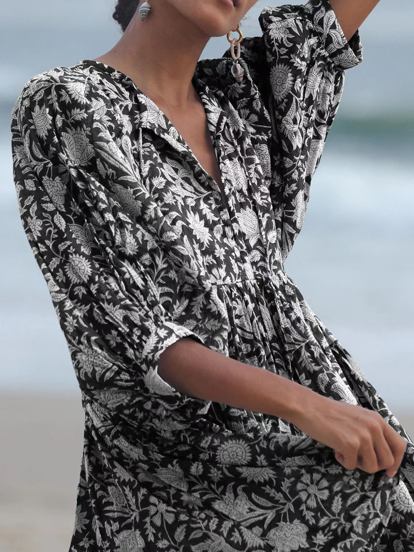Women's Floral Dress Vacation V Neck 3/4 Length Sleeve Printing Above Knee Holiday Travel Beach display picture 32