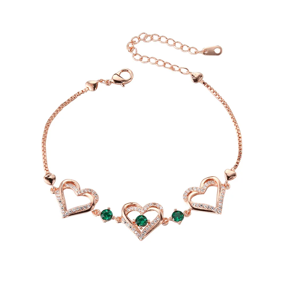 Wholesale Elegant Lady Modern Style Double Heart Heart Shape Brass Inlay Zircon Bracelets display picture 2