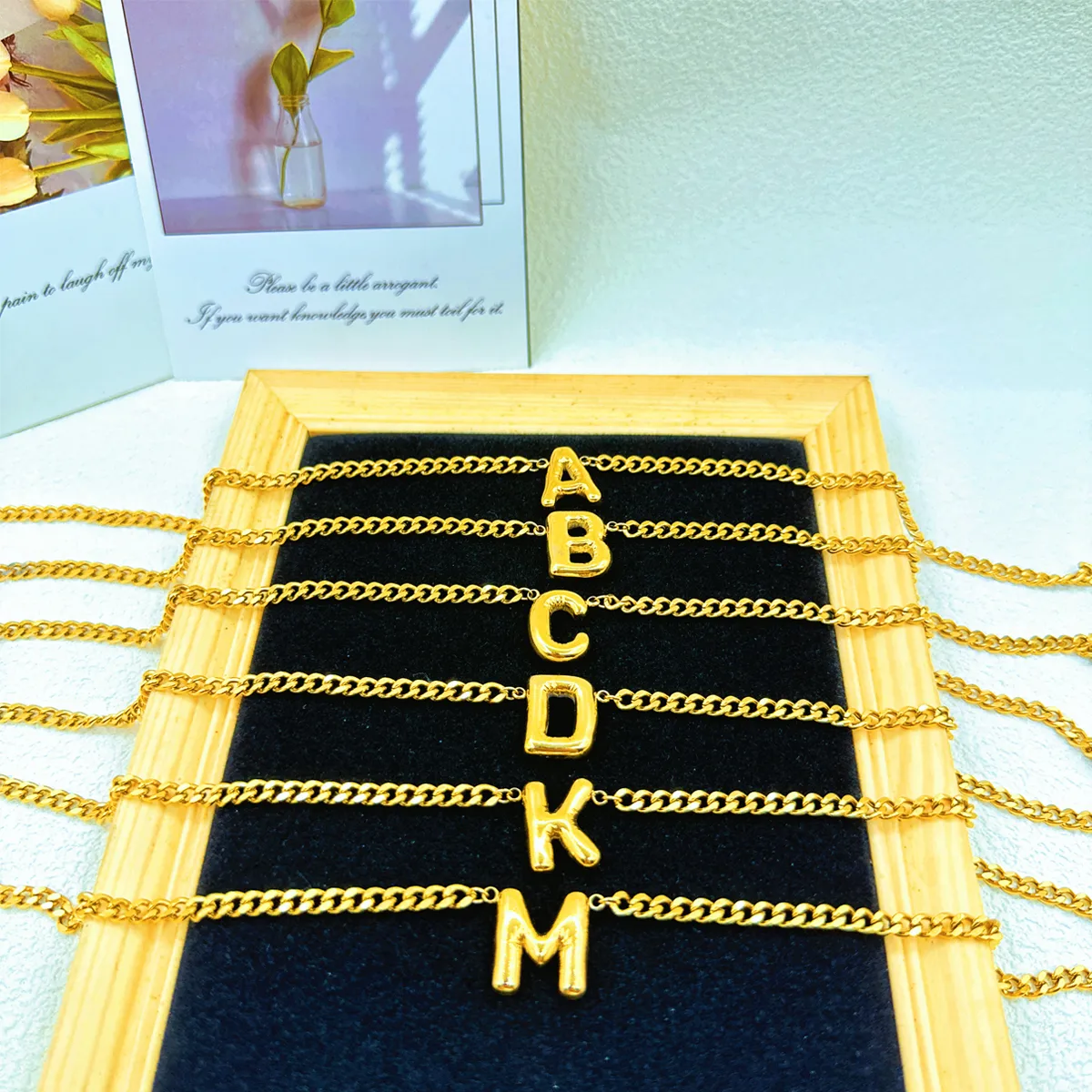 201 Stainless Steel 304 Stainless Steel 18K Gold Plated Simple Style Letter Pendant Necklace display picture 4