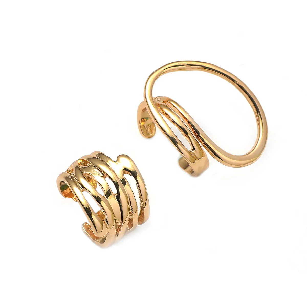 Summer Korean Niche Design Simple Elegant Street Shot Cold Exaggerated Style Hollow Shape Two-Piece Alloy Ring display picture 2