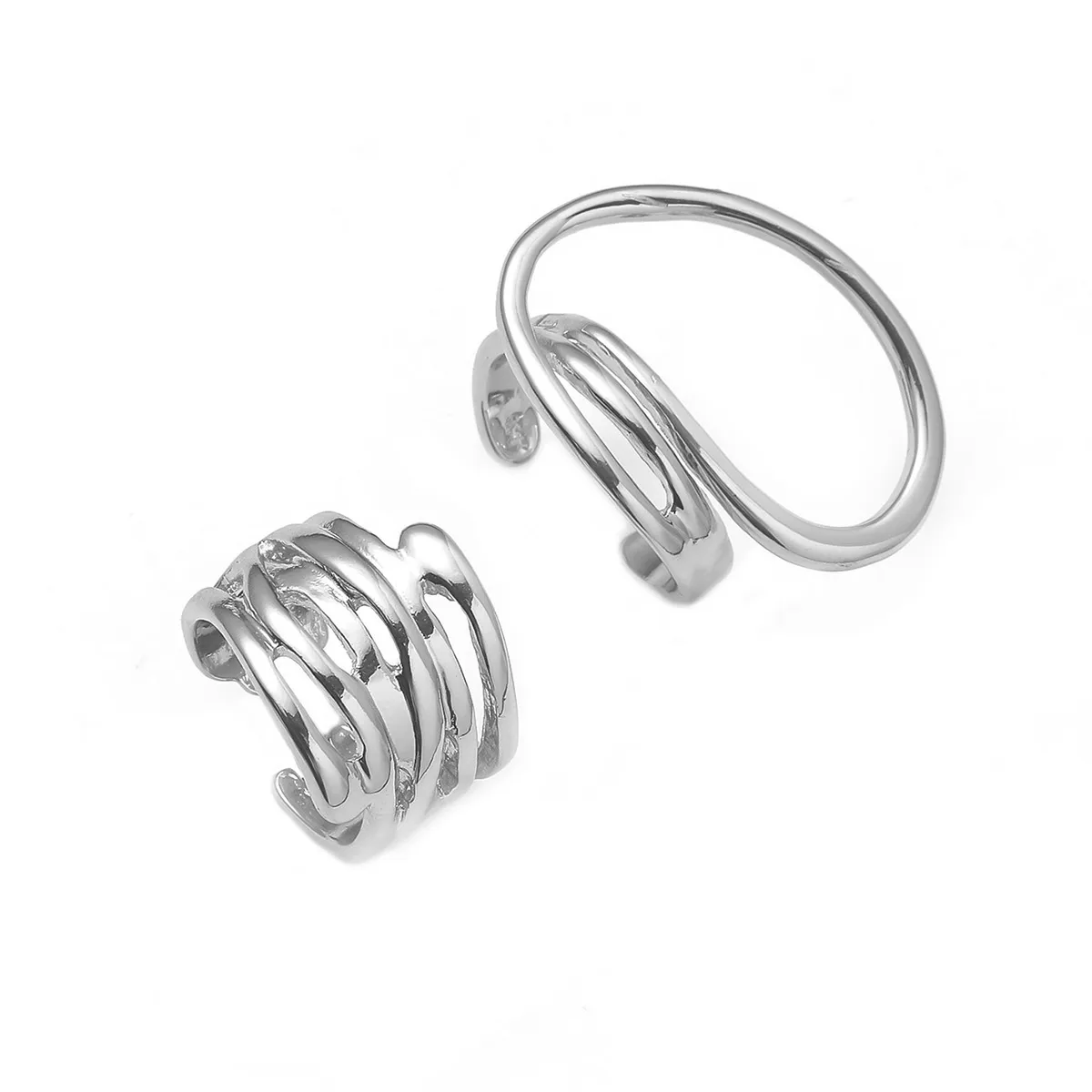 Summer Korean Niche Design Simple Elegant Street Shot Cold Exaggerated Style Hollow Shape Two-Piece Alloy Ring display picture 1