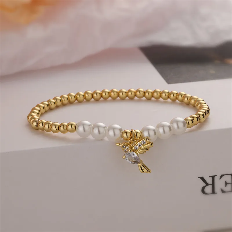 Simple Style Bird Zircon Imitation Pearl Copper Wholesale Bracelets display picture 1