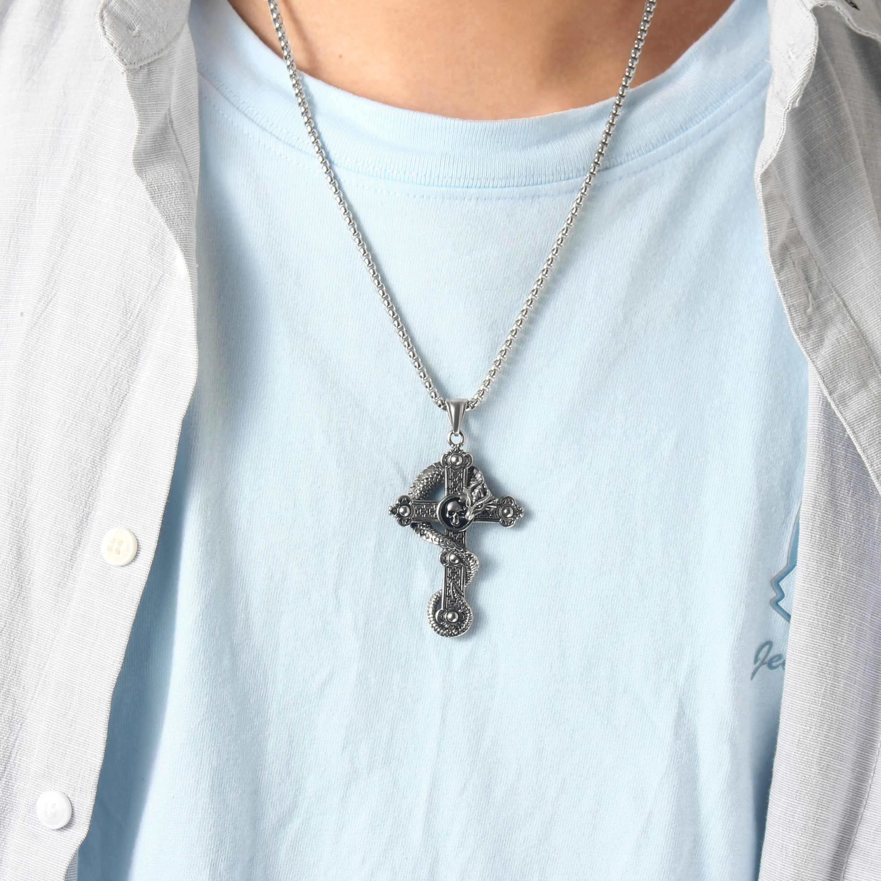 Hip-Hop Retro Cross 304 Stainless Steel Men's Pendant Necklace display picture 4