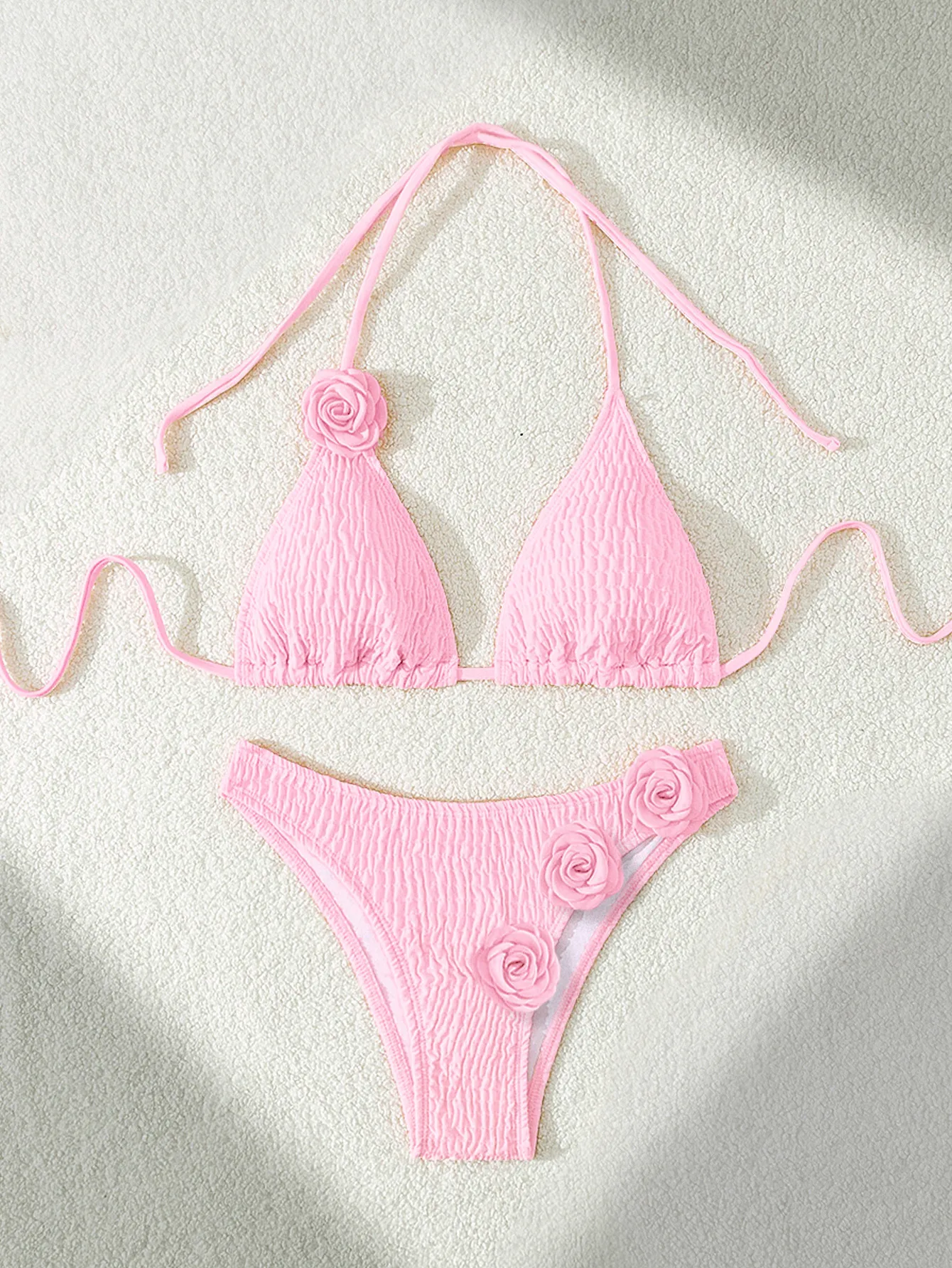 Women's Solid Color Flower 2 Pieces Set Bikinis Swimwear display picture 11
