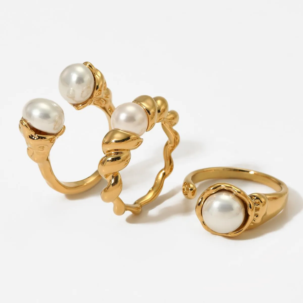 304 Stainless Steel 16K Gold Plated White Gold Plated Gold Plated Casual Plating Inlay Round Artificial Pearls Rings display picture 1