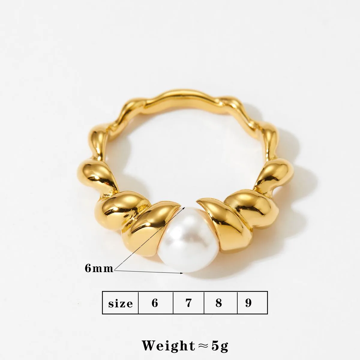 304 Stainless Steel 16K Gold Plated White Gold Plated Gold Plated Casual Plating Inlay Round Artificial Pearls Rings display picture 7