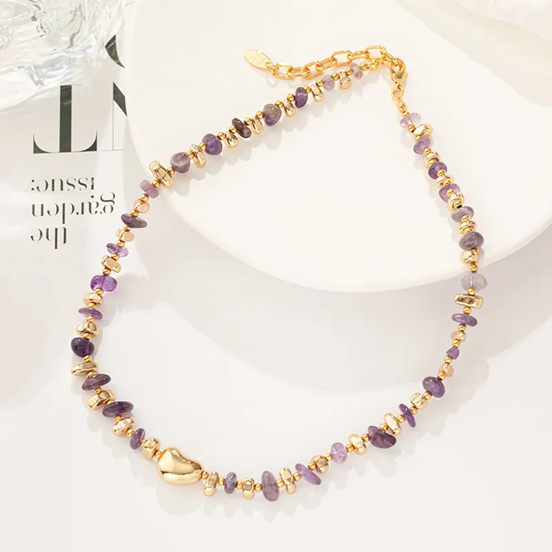 Modern Style Classic Style Irregular Round Natural Stone Copper Necklace In Bulk display picture 1
