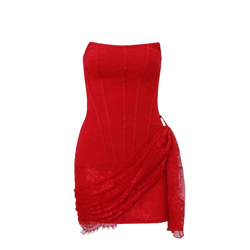 Women's Lace Dress Sexy Strapless Mesh Sleeveless Lace Above Knee Date Cocktail Party display picture 9