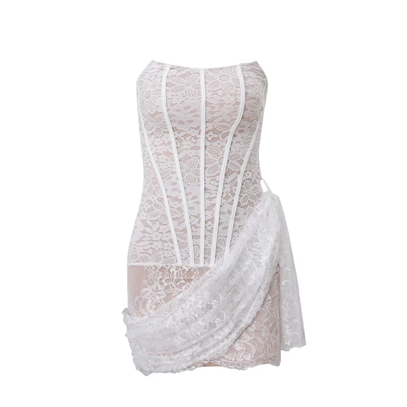 Women's Lace Dress Sexy Strapless Mesh Sleeveless Lace Above Knee Date Cocktail Party display picture 10