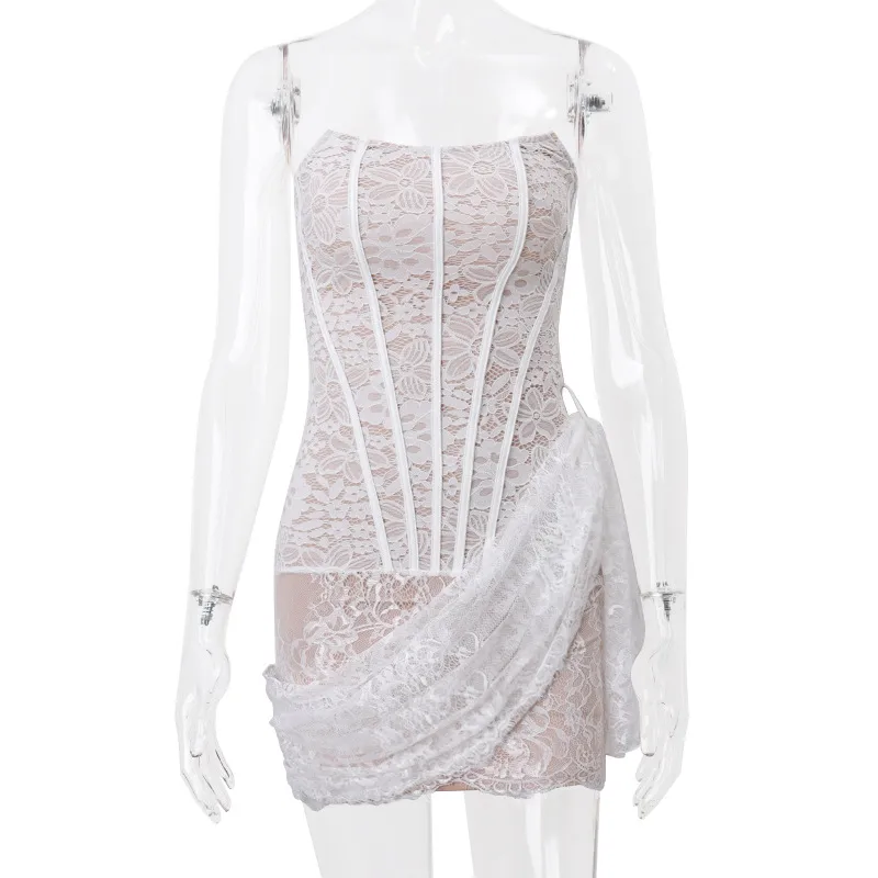 Women's Lace Dress Sexy Strapless Mesh Sleeveless Lace Above Knee Date Cocktail Party display picture 15