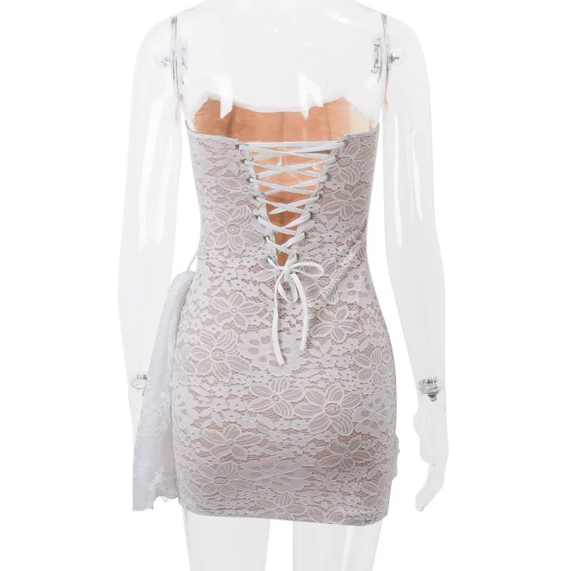 Women's Lace Dress Sexy Strapless Mesh Sleeveless Lace Above Knee Date Cocktail Party display picture 19