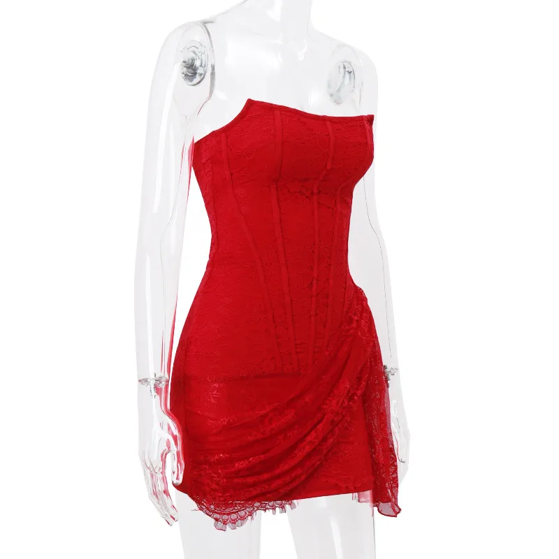Women's Lace Dress Sexy Strapless Mesh Sleeveless Lace Above Knee Date Cocktail Party display picture 18