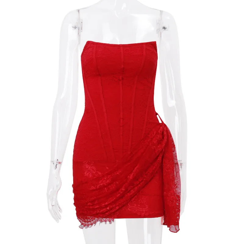 Women's Lace Dress Sexy Strapless Mesh Sleeveless Lace Above Knee Date Cocktail Party display picture 22