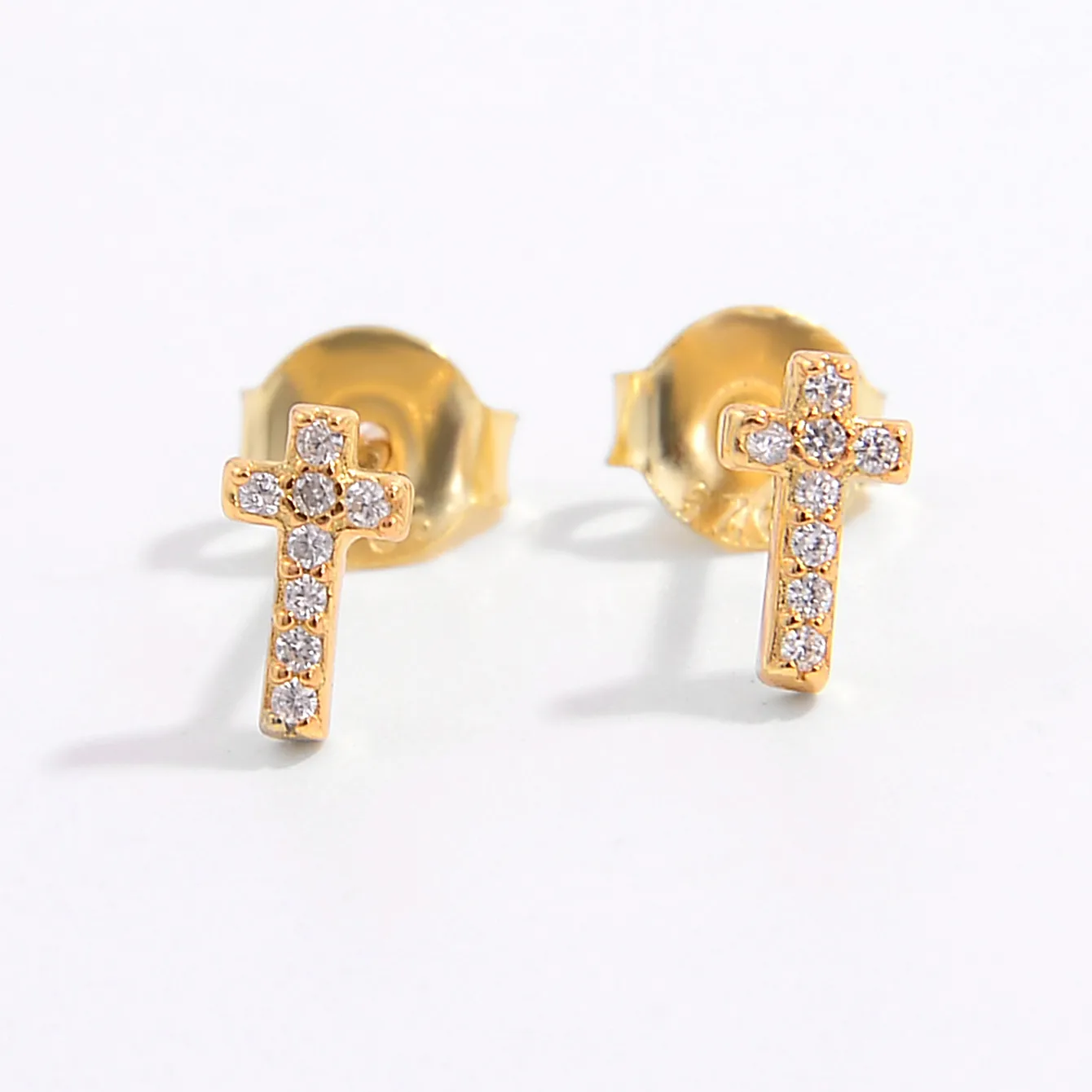 1 Pair 14K Gold Plated White Gold Plated 925 Sterling Silver Zircon Cross Star Ear Studs display picture 3