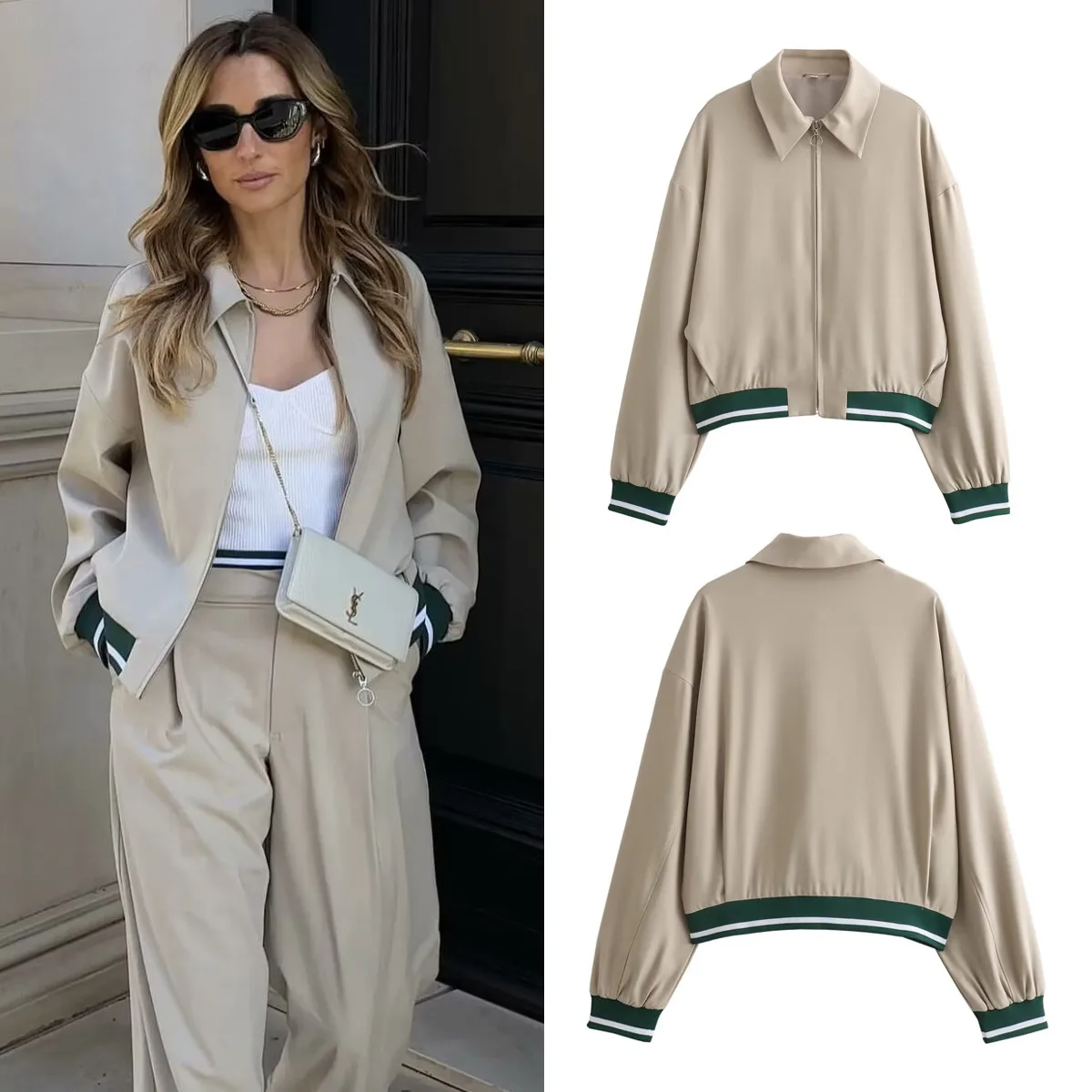 Women's Streetwear Solid Color Contrast Binding Zipper Coat display picture 1