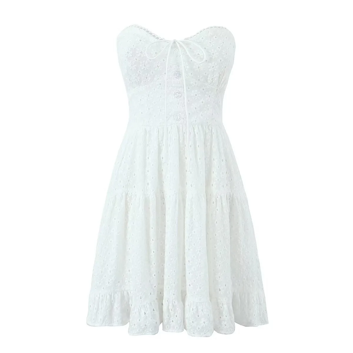 Women's White Dress Elegant Streetwear Strapless Sleeveless Ditsy Floral Solid Color Above Knee Daily display picture 1