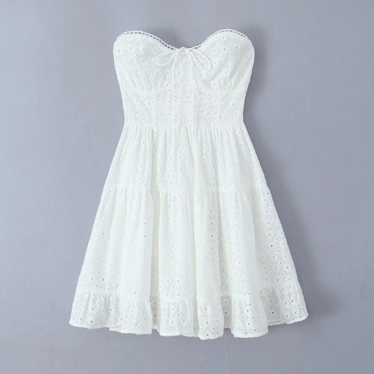 Women's White Dress Elegant Streetwear Strapless Sleeveless Ditsy Floral Solid Color Above Knee Daily display picture 3