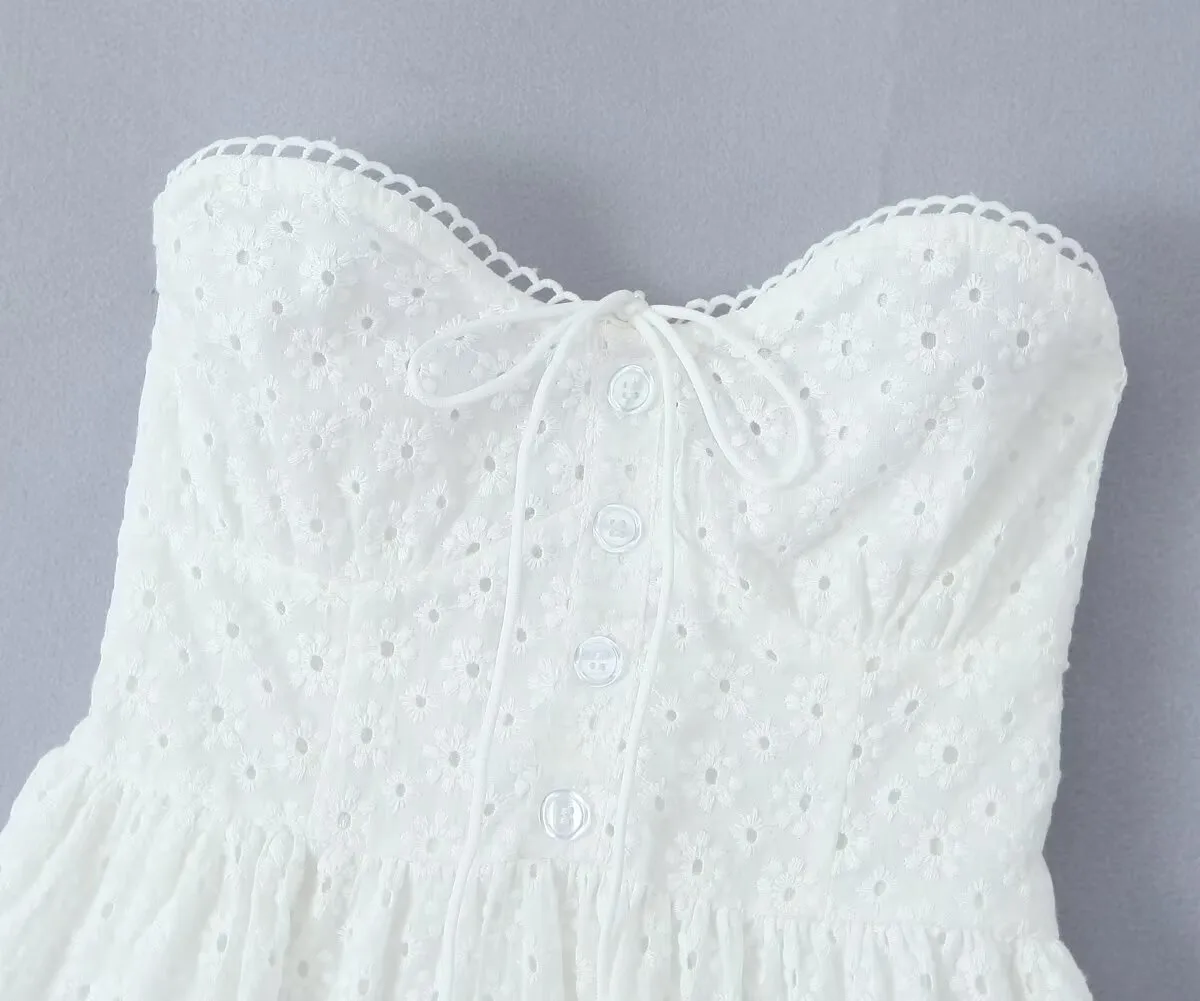 Women's White Dress Elegant Streetwear Strapless Sleeveless Ditsy Floral Solid Color Above Knee Daily display picture 5