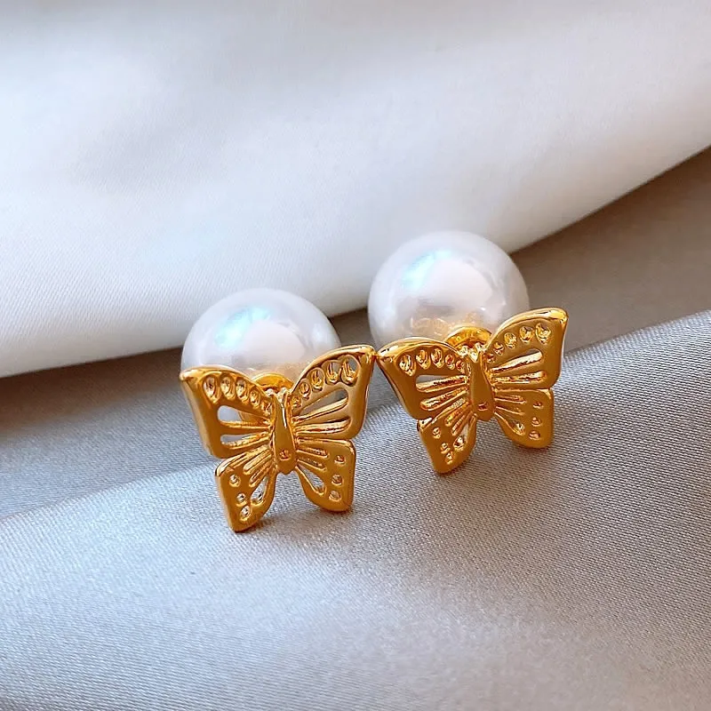 1 Pair Simple Style Classic Style Solid Color Inlay Zinc Alloy Pearl Ear Studs display picture 1