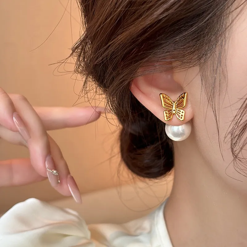 1 Pair Simple Style Classic Style Solid Color Inlay Zinc Alloy Pearl Ear Studs display picture 4