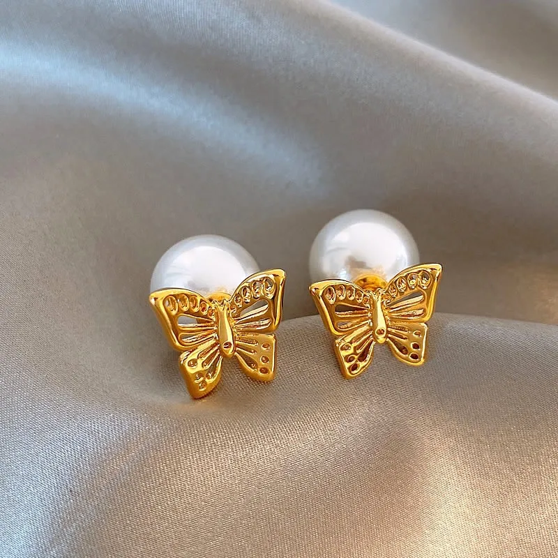 1 Pair Simple Style Classic Style Solid Color Inlay Zinc Alloy Pearl Ear Studs display picture 5