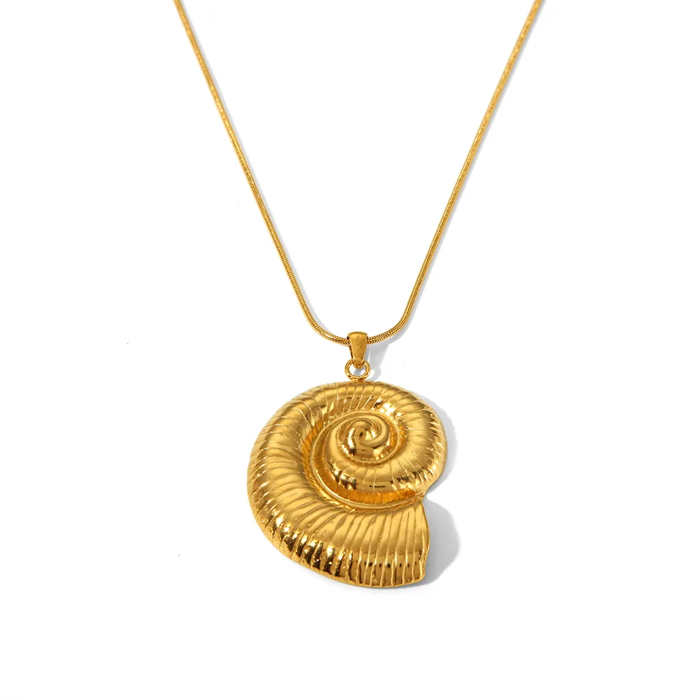 Wholesale Jewelry IG Style Vacation Beach Conch Spiral 304 Stainless Steel 18K Gold Plated Plating Earrings Necklace Jewelry Set display picture 1