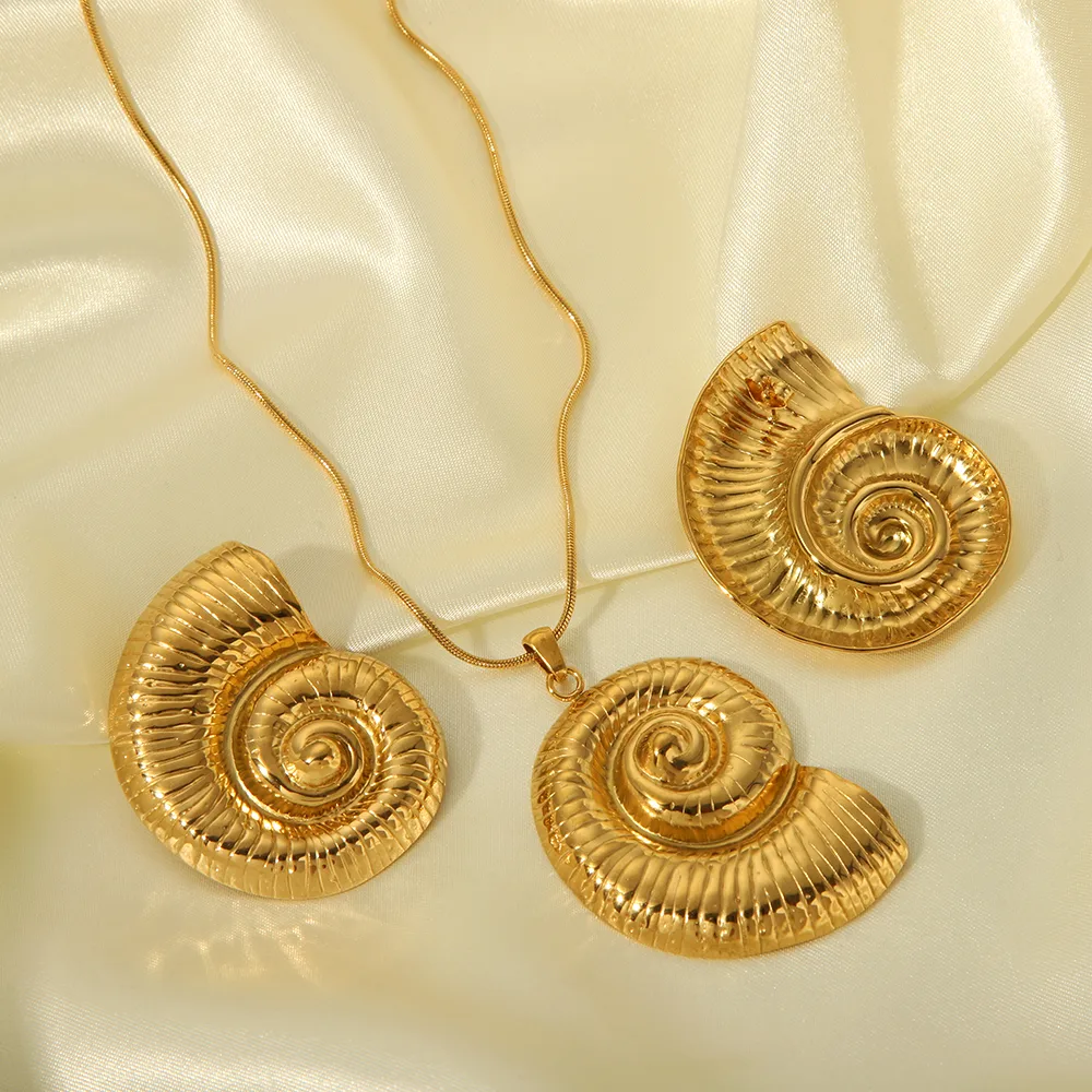 Wholesale Jewelry IG Style Vacation Beach Conch Spiral 304 Stainless Steel 18K Gold Plated Plating Earrings Necklace Jewelry Set display picture 8