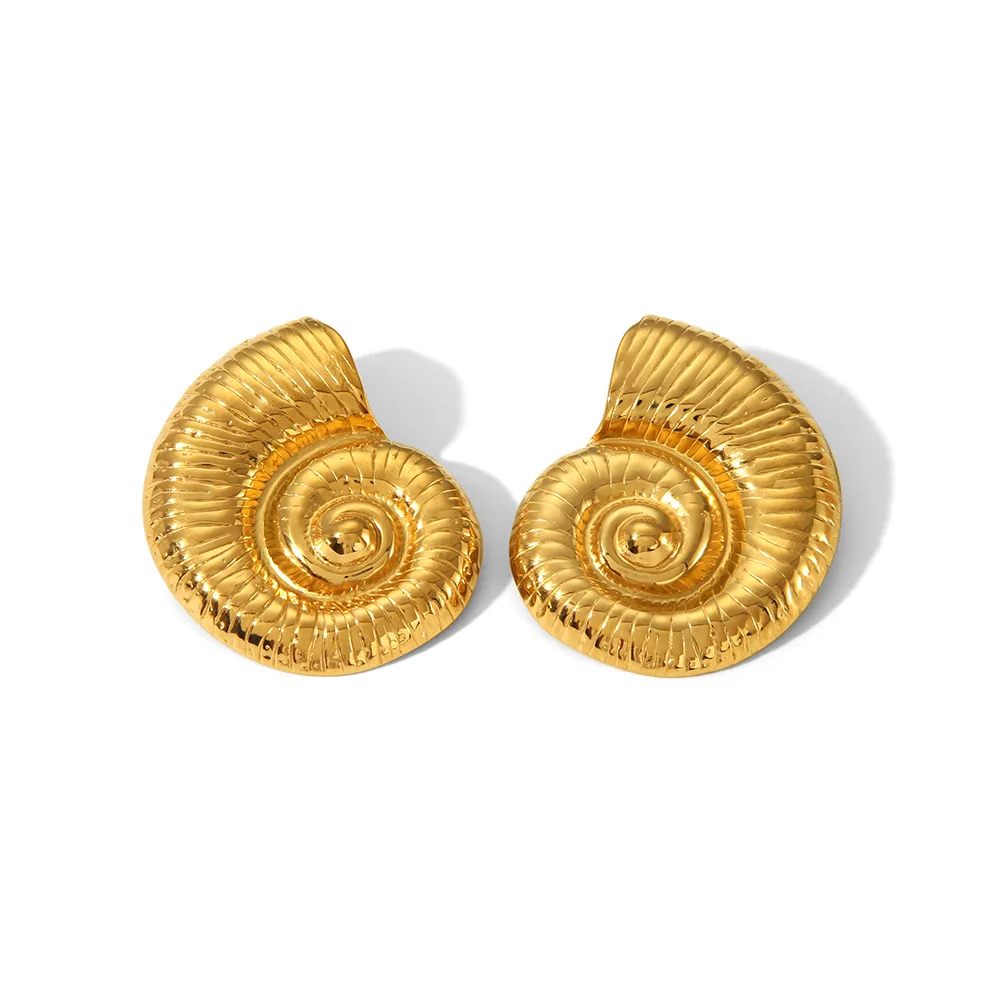 Wholesale Jewelry IG Style Vacation Beach Conch Spiral 304 Stainless Steel 18K Gold Plated Plating Earrings Necklace Jewelry Set display picture 3