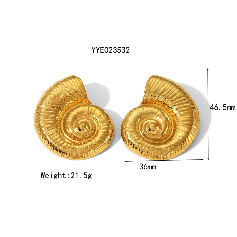 Wholesale Jewelry IG Style Vacation Beach Conch Spiral 304 Stainless Steel 18K Gold Plated Plating Earrings Necklace Jewelry Set display picture 4